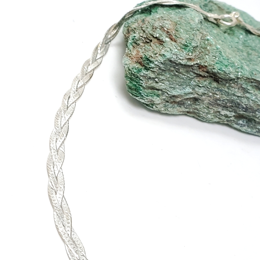 925 Sterling Braided Necklace Choker Made in Italy Unisex AC1